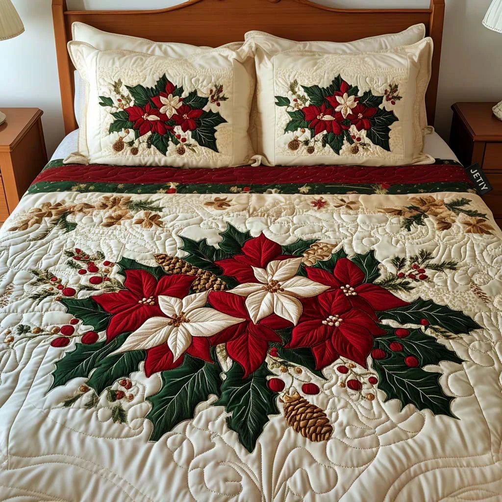 3-delige gewatteerde beddengoedset - Kerststercharme