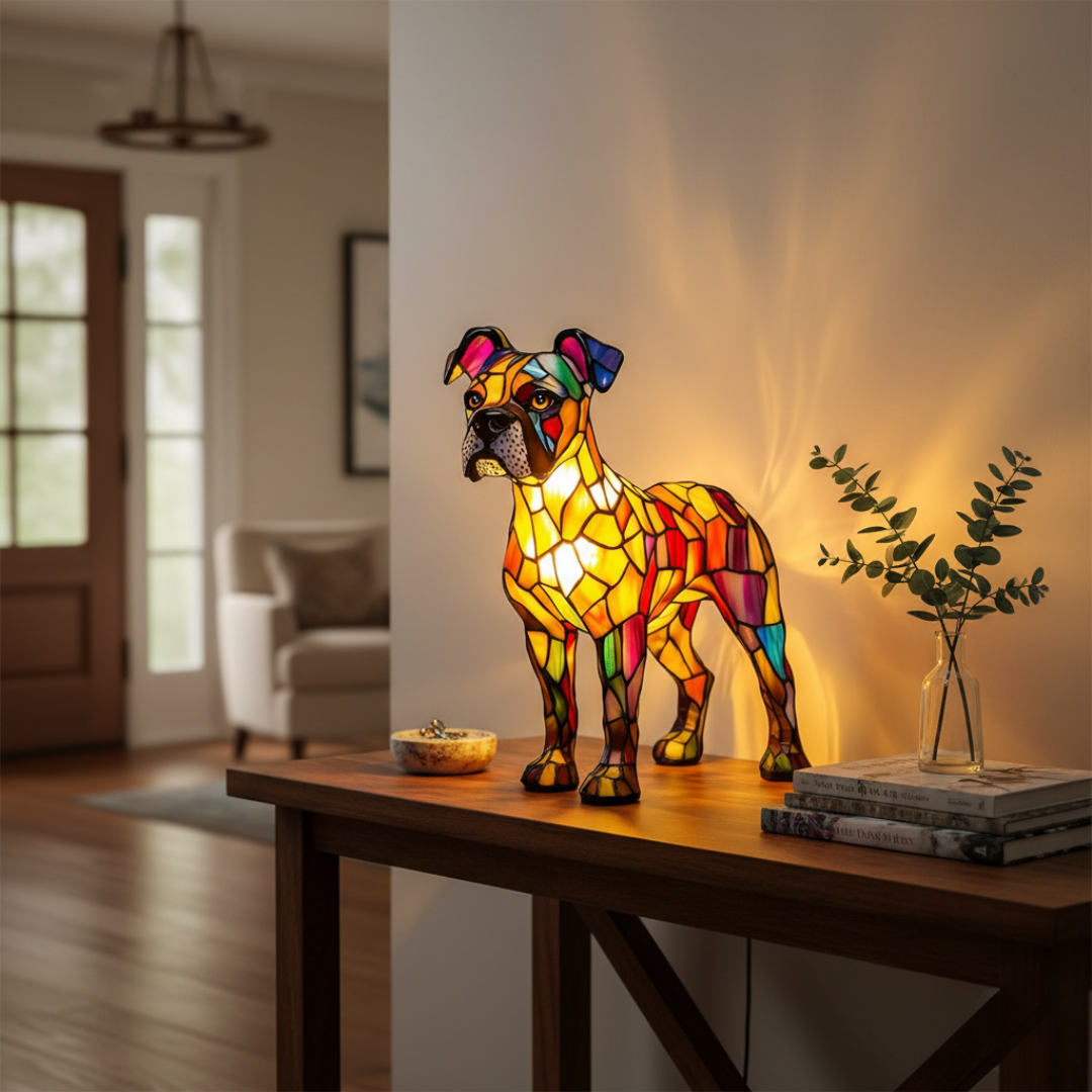 Glas-in-lood lamp – Boxer