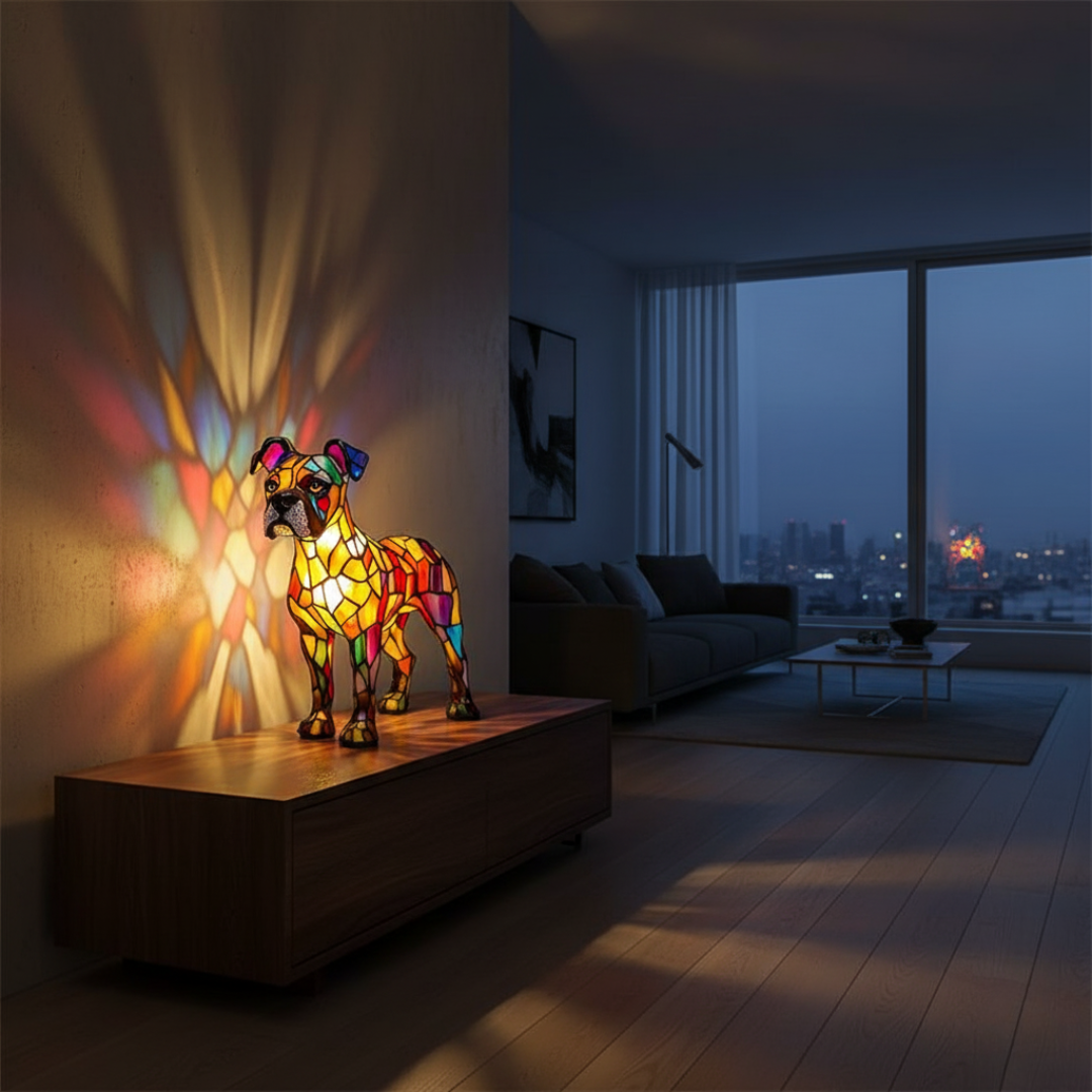 Glas-in-lood lamp – Boxer