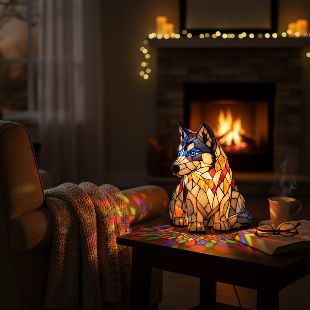 Glas-in-lood lamp – Poolhusky