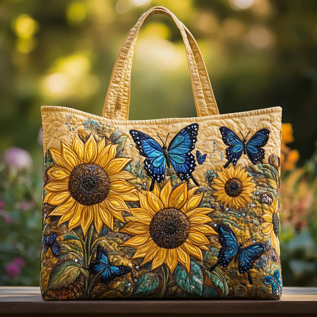 Handgemaakte tas - Zonnebloemen en blauwe vlinders