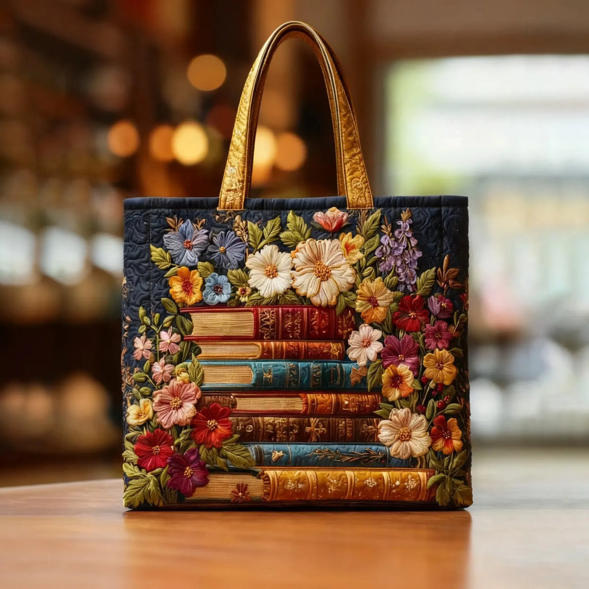 Handgemaakte tas - Bloemenprint en boeken