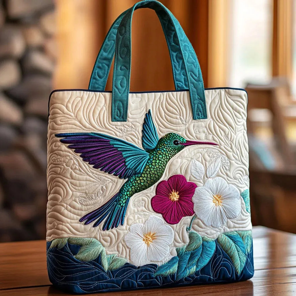 Gewatteerde tas - Kolibrie en witte bloem