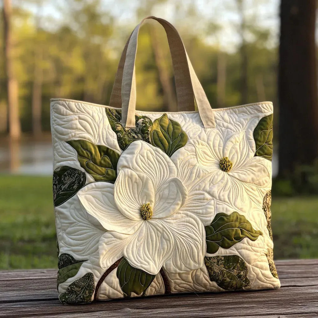 Handgemaakte gewatteerde tas - Elegante witte lelies