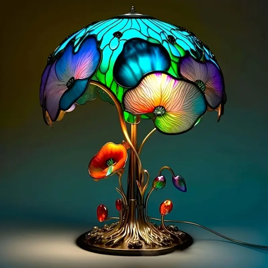 Boho-chique paddenstoellamp met bloemmotief
