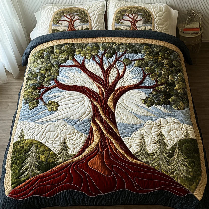 3-delige gewatteerde lakenset - Levensboom