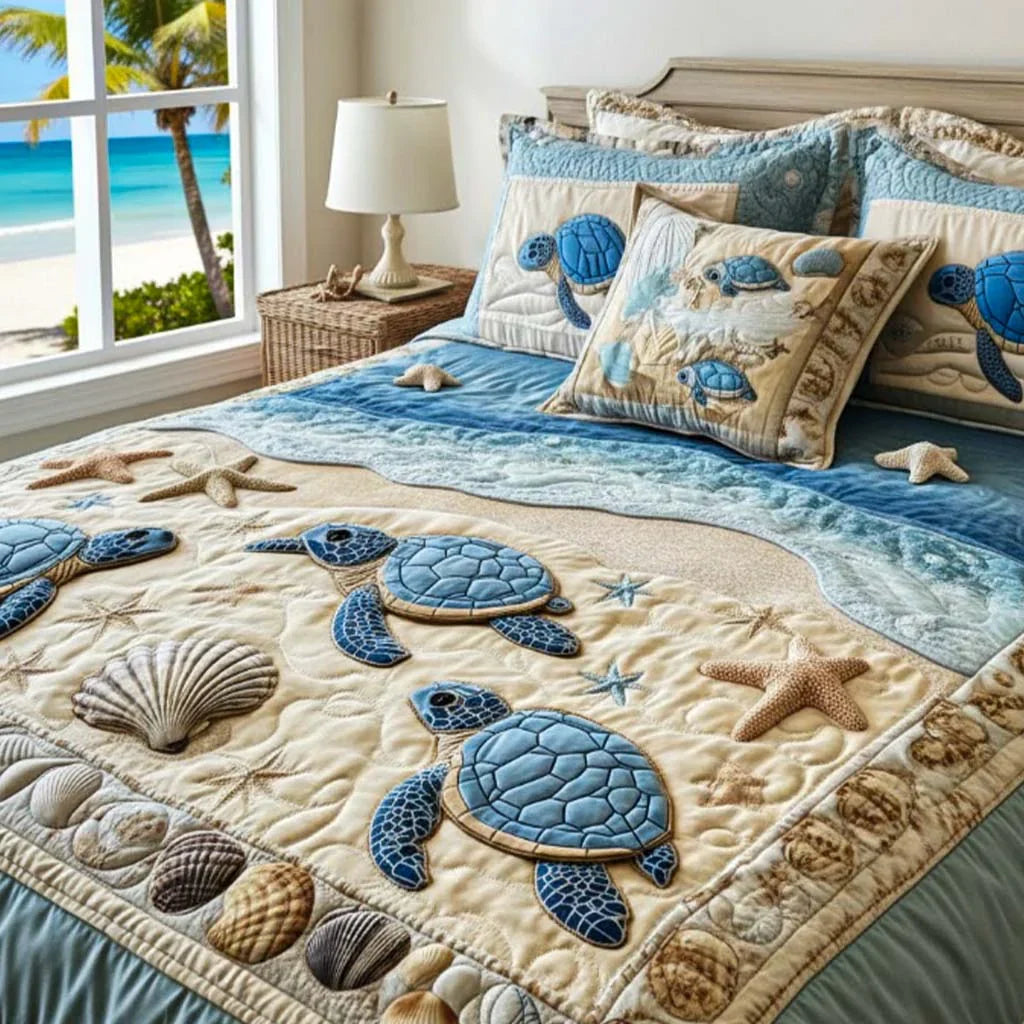 3-delige gewatteerde beddengoedset Ocean Waves