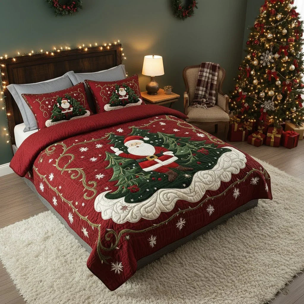 3-delige gewatteerde beddengoedset - De wereld van het kantoor van de Kerstman