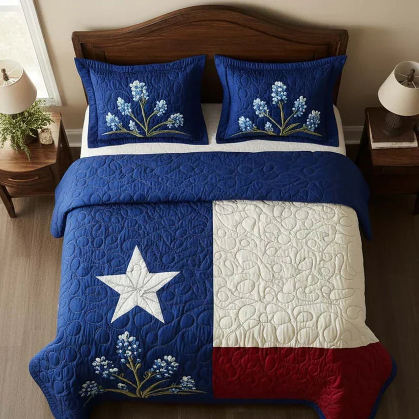 3-delige gewatteerde beddengoedset - Texas-trots