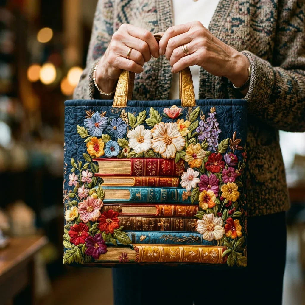 Handgemaakte tas - Bloemenprint en boeken