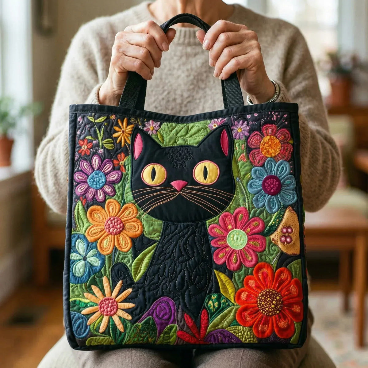 Gewatteerde tas - Betoverde zwarte kat