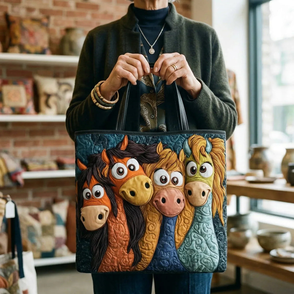 Handgemaakte tas - Speelse pony's