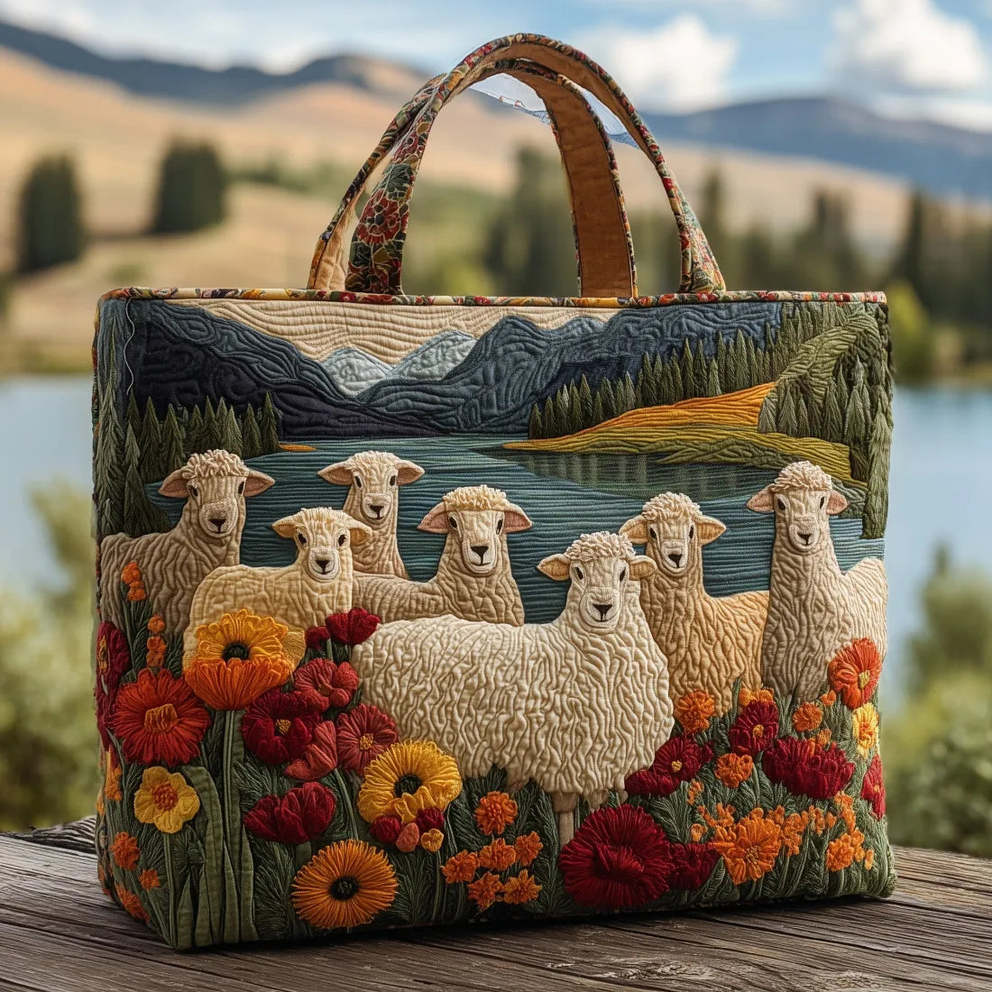 Ambachtelijke tas - Schapen bij het meer