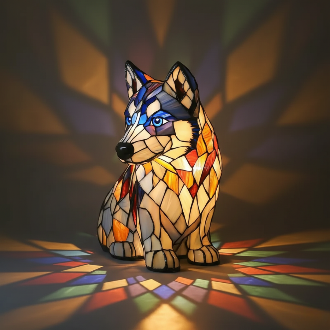 Glas-in-lood lamp – Poolhusky