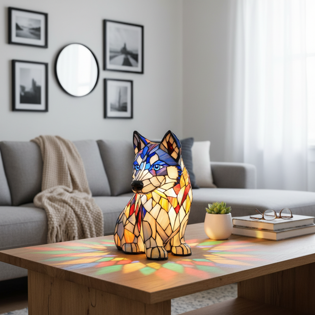 Glas-in-lood lamp – Poolhusky