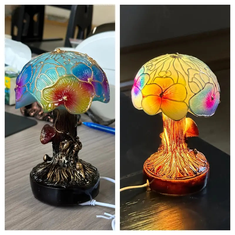 Boho-chique paddenstoellamp met bloemmotief