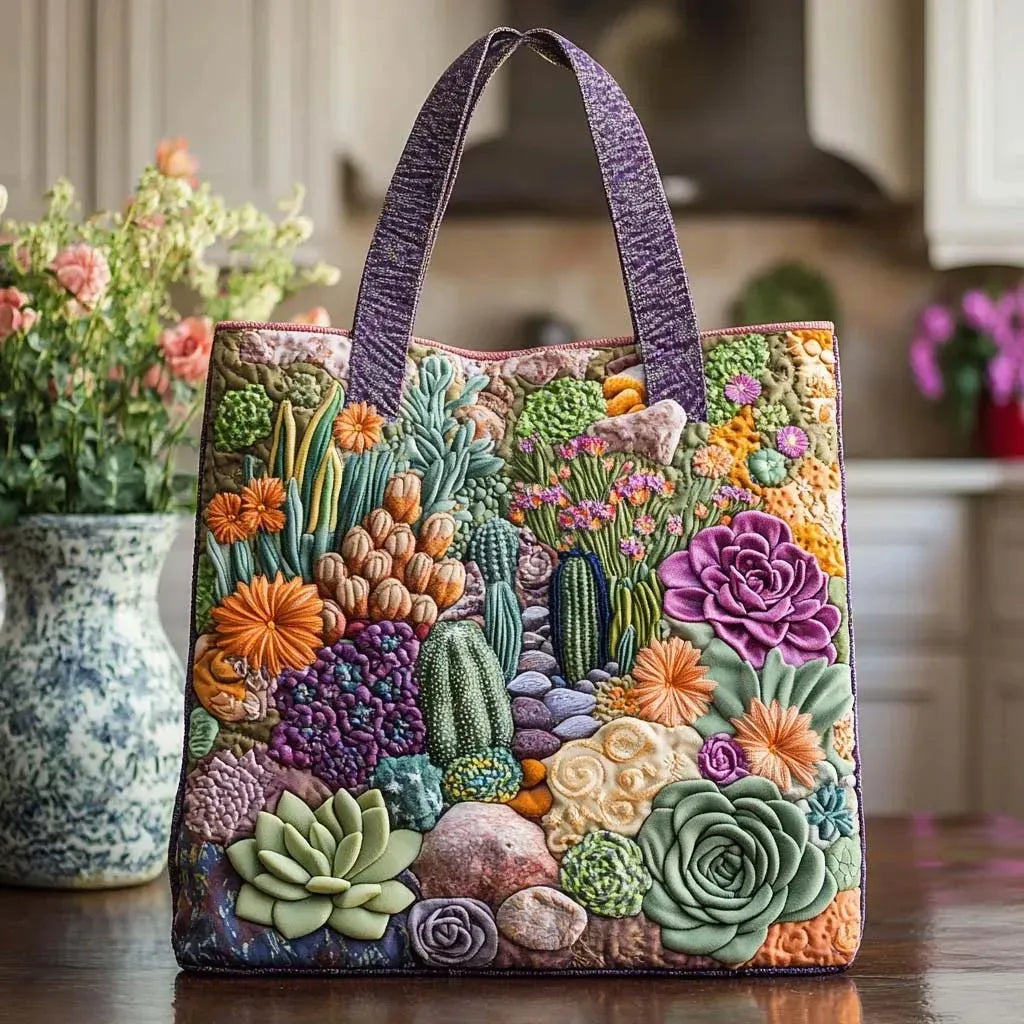 Handgemaakte tas - Tuin met vetplanten