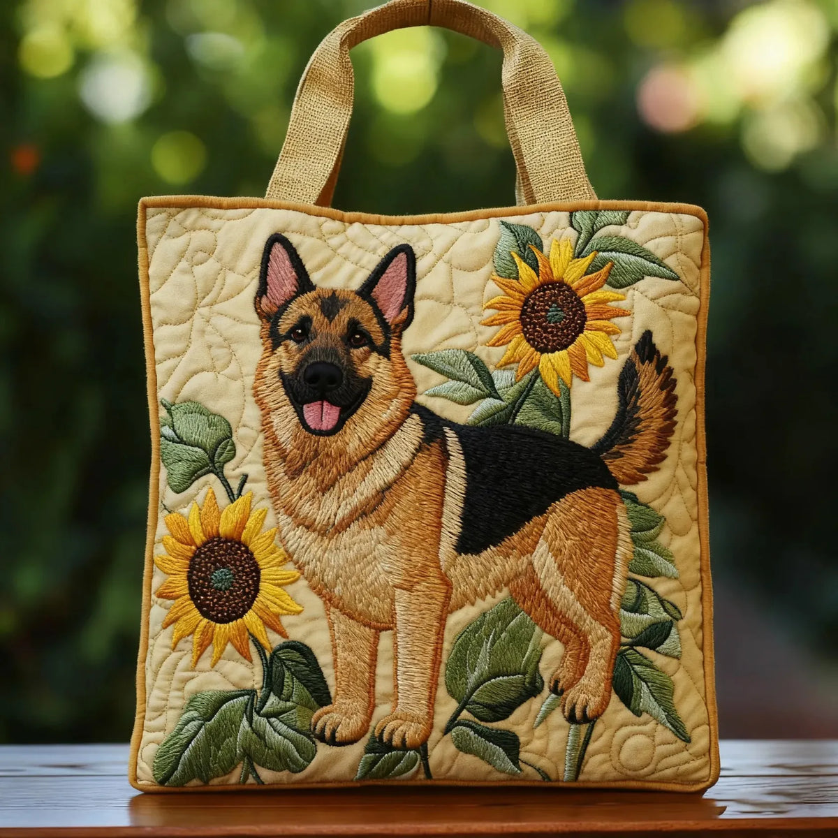 Handgemaakte tas - Duitse herder met bloemenmotief