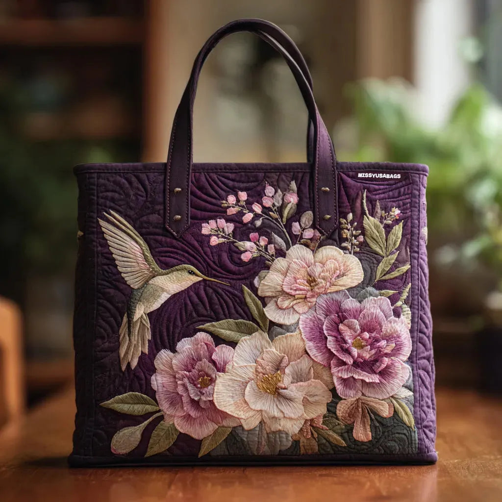 Handgemaakte gewatteerde tas - Kolibries en orchideeën
