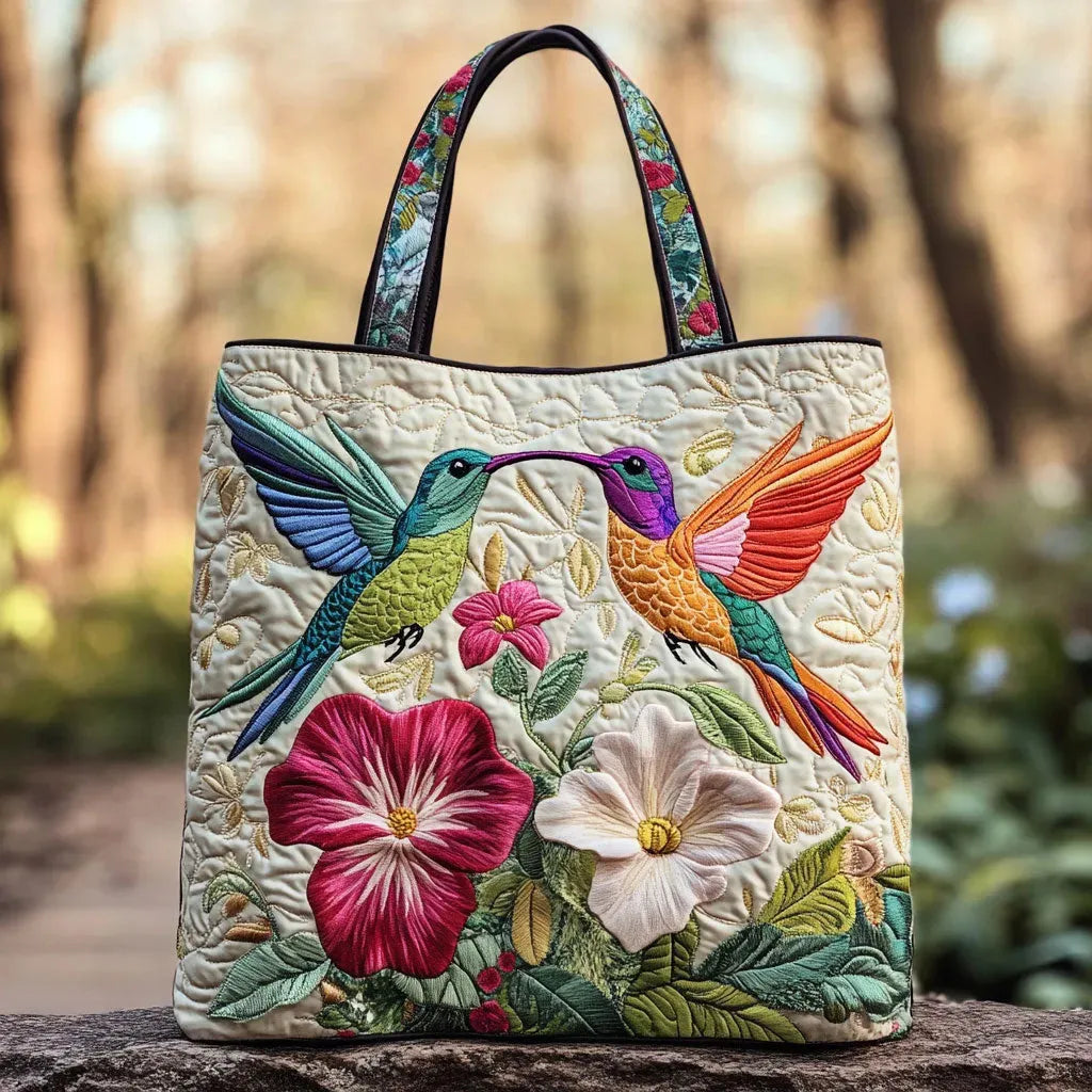Gewatteerde tas - Kolibrie en witte bloemen