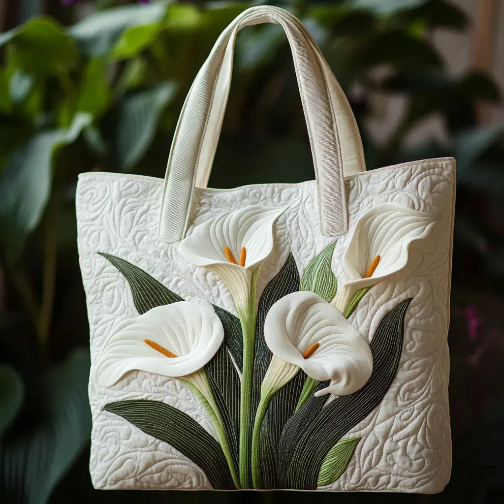Handgemaakte gewatteerde tas - Witte lelies
