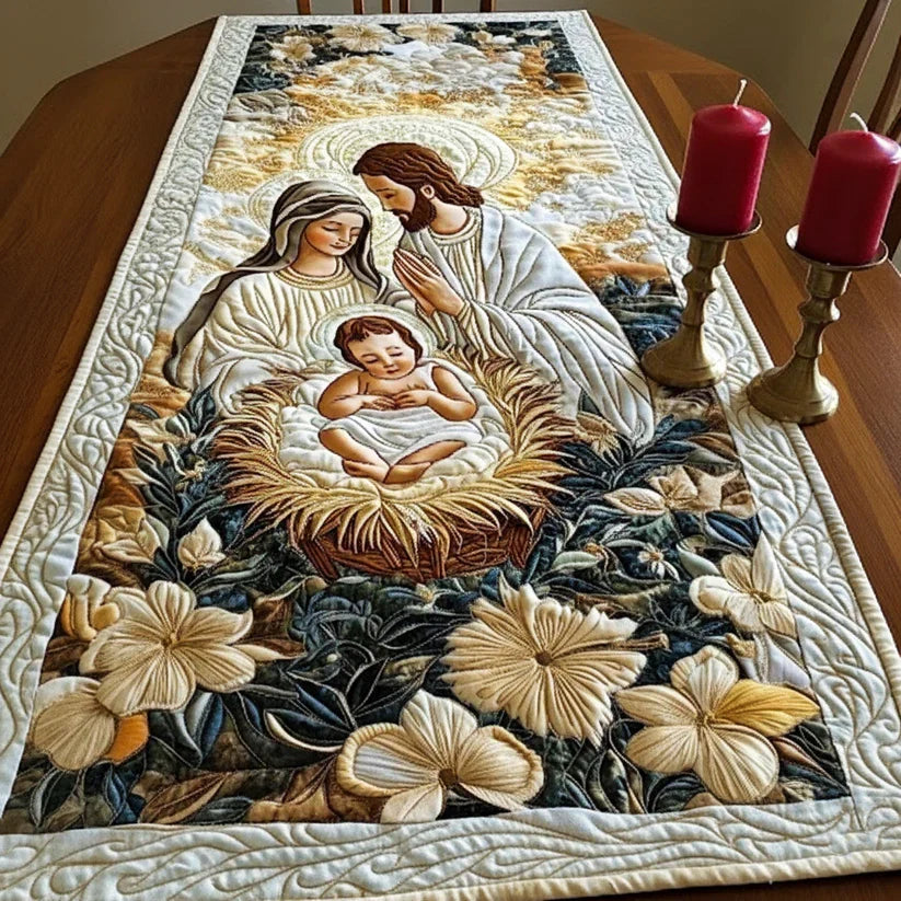 Gewatteerde tafelloper - Goddelijke kerststal