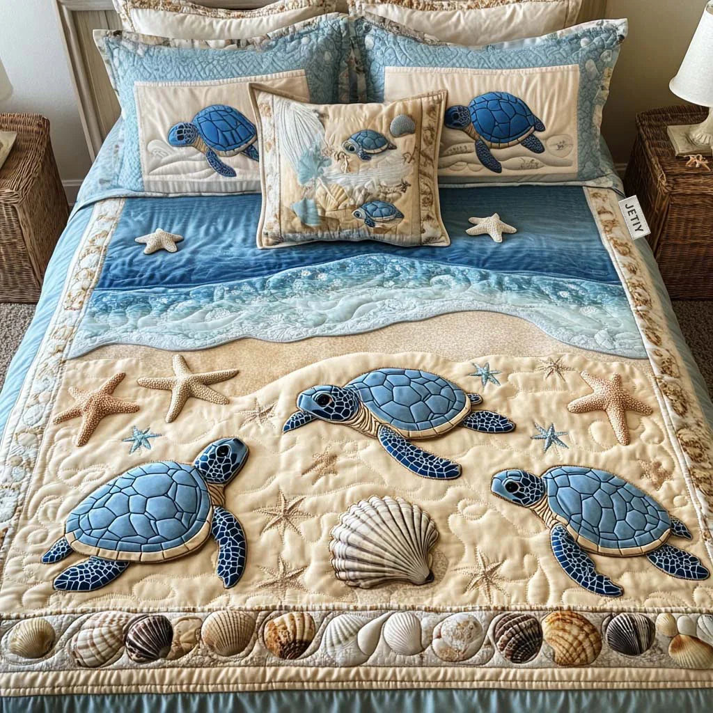 3-delige gewatteerde beddengoedset Ocean Waves