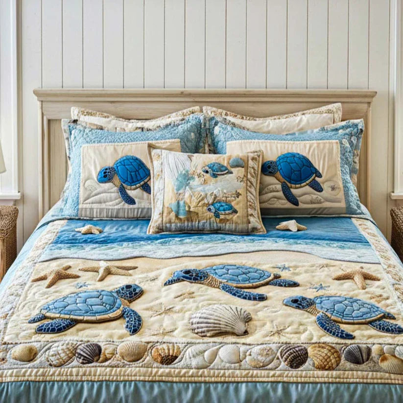 3-delige gewatteerde beddengoedset Ocean Waves