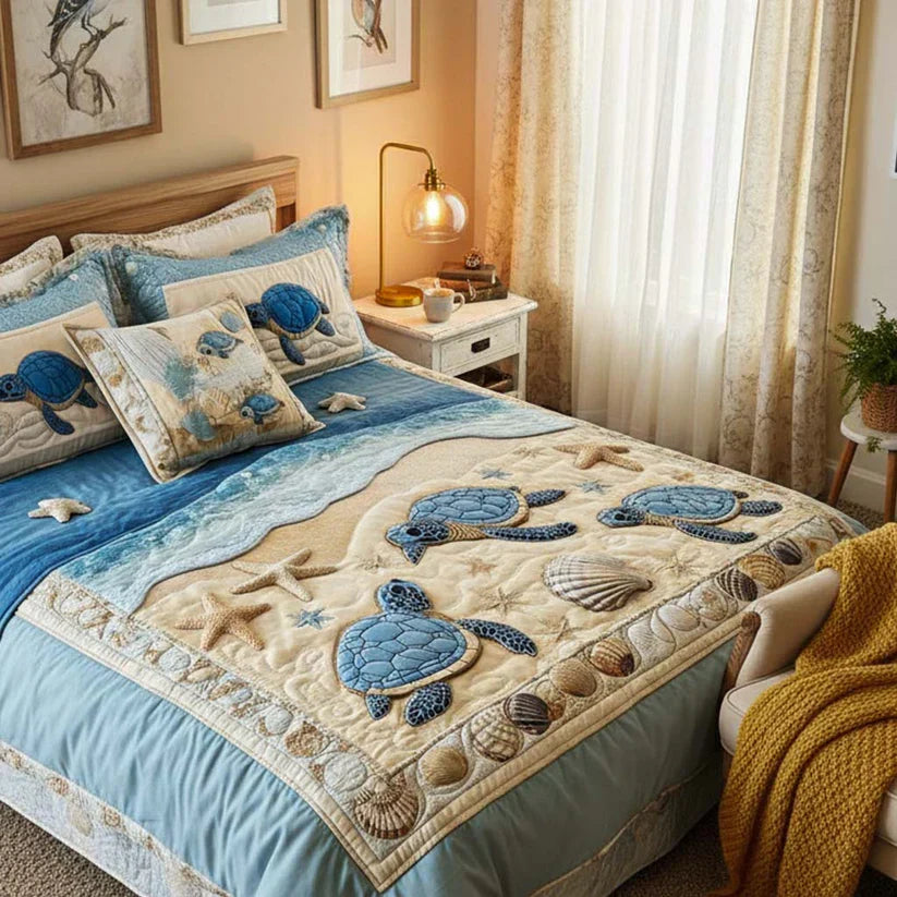 3-delige gewatteerde beddengoedset Ocean Waves