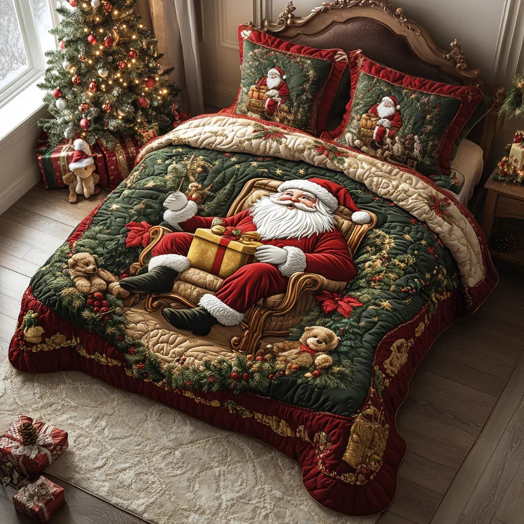 3-delige gewatteerde beddengoedset - Kerstmanmoment