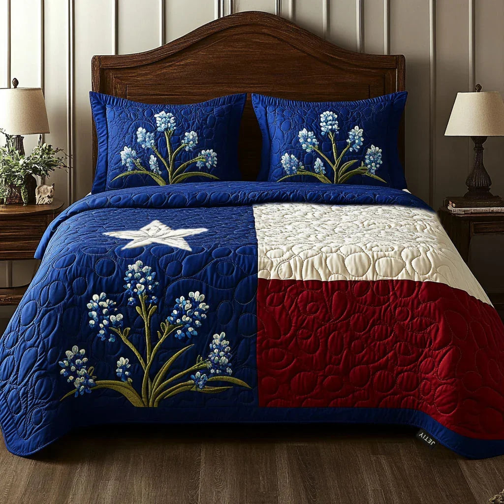 3-delige gewatteerde beddengoedset - Texas-trots