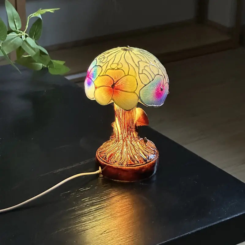 Boho-chique paddenstoellamp met bloemmotief