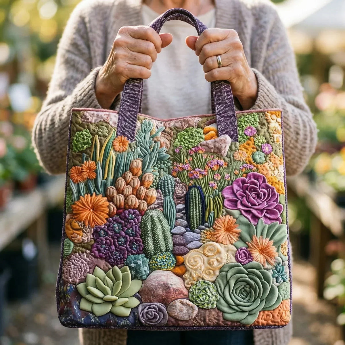 Handgemaakte tas - Tuin met vetplanten