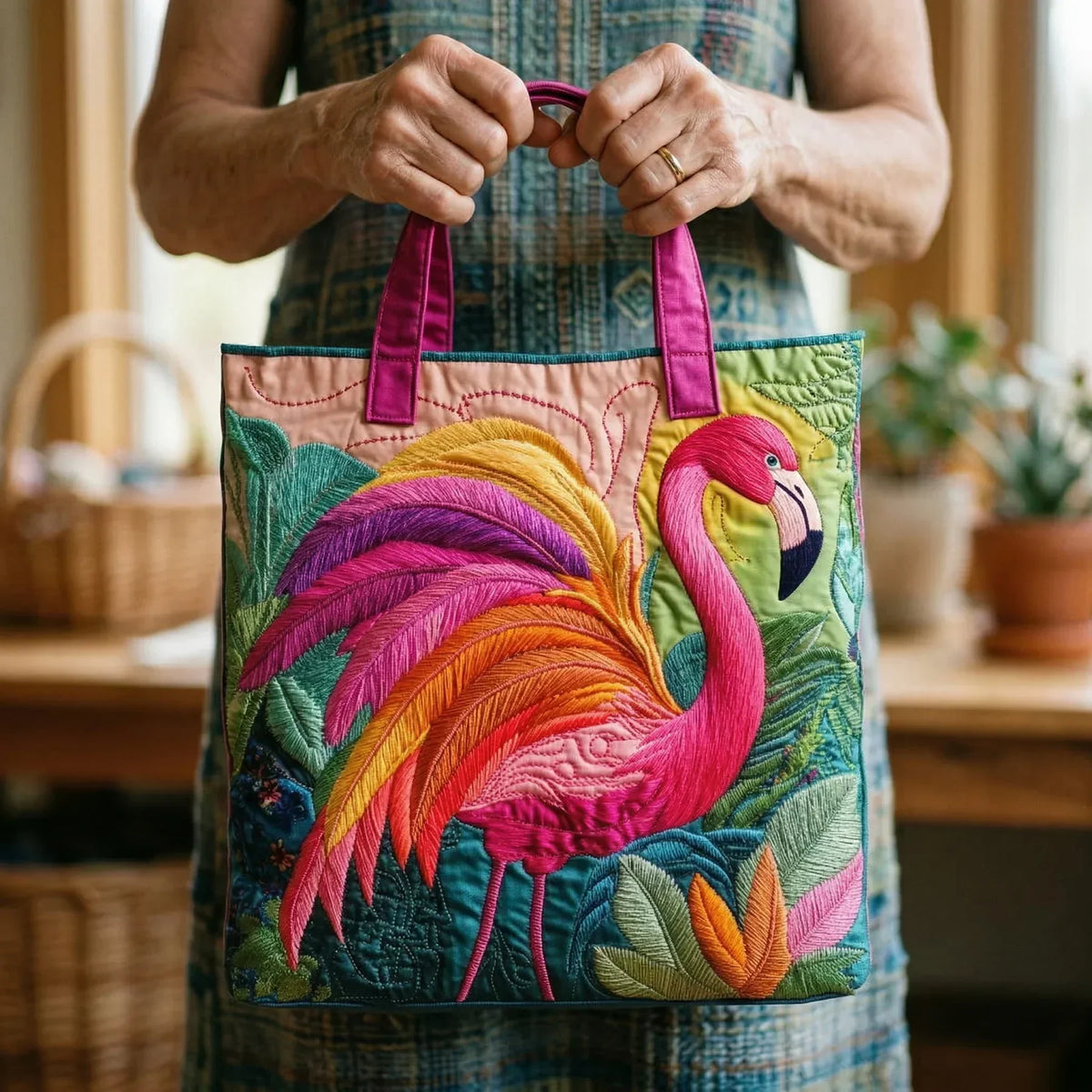 Gewatteerde tas - Regenboogflamingo