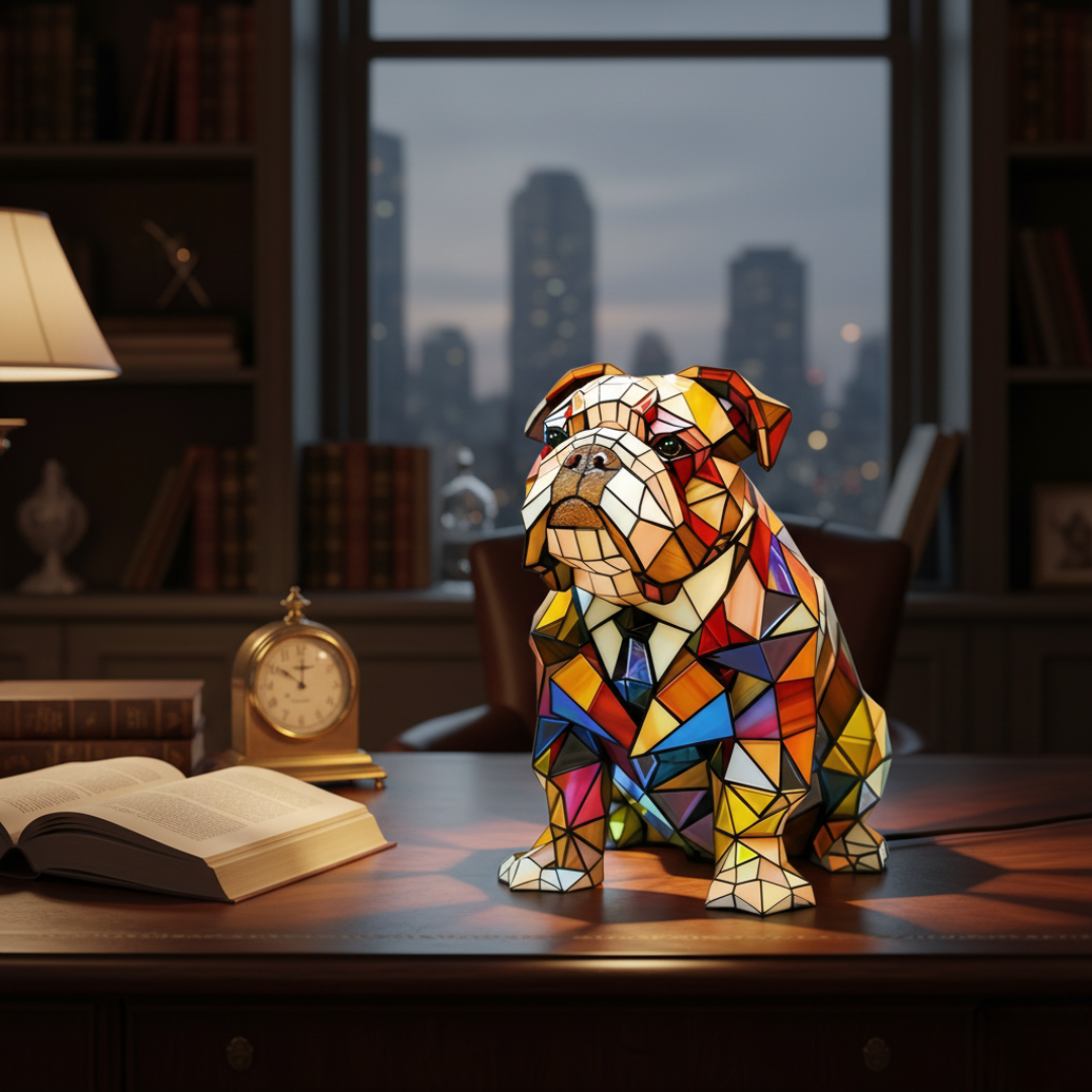 Glas-in-lood lamp – Bulldog
